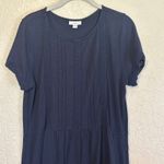 J. Jill Navy Blue M Lace Trimmed Tunic Dress Knee Length Short Sleeve Pockets Size M Photo 2