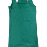 Active Basic Y2K Tank Top Size Large Green Ribbed Pink Trim Racerback Photo 0