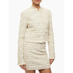 STAUD Tweed Cropped Jacket Cream Textured Cotton Blend Size Large Photo 3