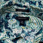 Lands' End  No Iron Supima Blue and Green Paisley Print Comfort Button up Size 16 Photo 7
