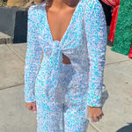 Bella & Bloom White Sequin Jumpsuit Size M Photo 0