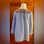 Talbots  Floral Embroidered Blue Top, 100% Cotton Photo 3