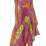 Milly  Women’s Irene Chain Pink Orange Pleated Floral Asymmetric Midi Dress 6 Photo 8