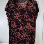 Siren Lily  Black Floral Necktie V-Neck Blouse Size 1X EUC #5748 Photo 0