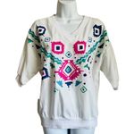 80s Puff Paint Southwest Tee Shirt Short Sleeve Top White Pink Green Purple M Size M Photo 0