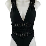 Ramy Brook Chiara Black Sleeveless Crochet V-neck Strappy One Piece Swimsuit XS Photo 0