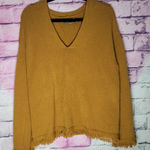 Anthropologie BY  JOY FRINGED V NECK SWEATER MUSTARD YELLOW WOOL ALPACA L Photo 0