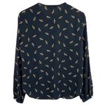 Karen Kane bumblebee print blouse front buttons long bubble sleeves Size Medium Photo 3