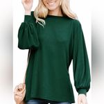 MAKARTHY Long Puff Sleeve Boat Neck Tee Shirt Tunic Top Womens Small Green Photo 3