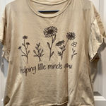 Womens Graphic T Shirt Helping Little Minds Grow XL Floral Print Short SCream XL Tan Photo 0
