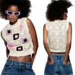 ZARA Sleeveless Crochet Cropped Sweater in Ivory size Small NWT Photo 1