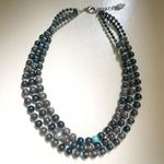 Coldwater Creek triple strand wood bead and turquoise necklace Photo 3