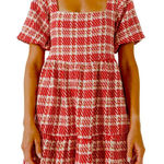 NWT English Factory Tuckernuck Red & White Tweed Puff Sleeve Tiered Dress L Size L Photo 0