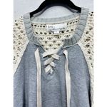 Vintage Havana Crochet Sweater Large Cropped Gray Beige Lace Up Boho Beach Photo 3