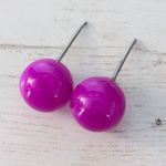 Vintage Stud Earrings Neon Fuchsia Ball 3/8" Pink Photo 2