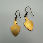 Vintage Cloisonne Dangle Earrings Purple Floral Shield Shaped Oriental Butterfly Gold Photo 2