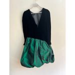 Jessica McClintock Vintage 80’s Black Velvet & Green Bubble Skirt with V-Neck Back Size: Medium Photo 5