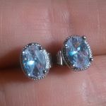 Simulated Blue and White Diamond Silvertone Brass Stud Earrings Photo 12