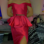 Blush Off-Shoulder Red Prom Dress Photo 0