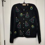 Kate Hill  Casual Christmas Cardigan Sweater Women's Size Small 100%‎ Wool Black Photo 1