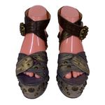 GUILLAUME HINFRAY GOLD AN BLUE LEATHER STUDDED DISTRESSED WEDGE HEELS (36) Size 5 Photo 0