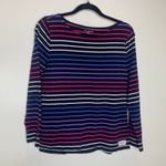 Talbots Navy Blue Boat Neck Tee Shirt Striped Preppy Nautical Sz Petite Large Photo 4