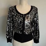 White House | Black Market Sequin Zipper Sweater Silver & Black Knit Bomber Jacket Photo 6