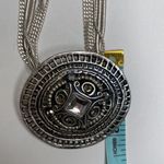 Chico's Chico’s Silver-Tone Byzantine Style Medallion Pendant Necklace Crystal EUC OS Photo 8