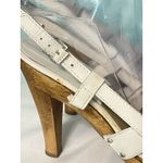 Michael Kors Womens Sandal Size 7 White Leather Platform Wooden Heel S-76 Photo 2