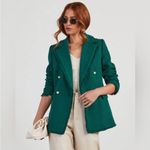 VICI  Holiday Hunter Green Pearl Double Breasted Tweed Blazer Jacket Large Photo 2