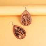 Wooden Willow Tree Tear Drop Earrings Brown Photo 1