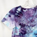Crystal Kobe Medium Top Handmade Tie Dye Studded V Neck Tee Purple Blue 643 Photo 4