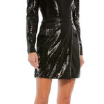 Mac Duggal 26724 Black Sequined Structured Long Sleeve Black Cocktail Mini Dress NWT Size 4 MSRP $258 Photo 0