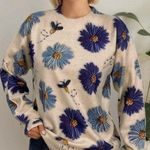 SheIn NWOT Beige Floral Embroidered Knit Crew Neck Pullover Sweater Size 0XL Photo 0
