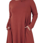 Zenana Outfitters Dark Rust Long Sleeve Jersey Flared Swing T-Shirt Tunic Dress Size 1X Photo 0