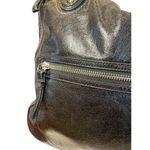 Coach  Camelia Black Distressed Leather Shoulder Bag, Silver Hardware Teal Lining Photo 1