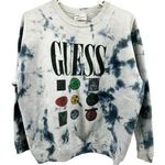 Guess Vintage Tie Dye Sweatshirt Logo Crew Neck Oversized White Blue OS Photo 0