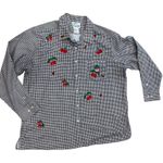 Vintage The Quacker Factory Embroidered Top Women's Plus Size 1X Gingham Cherry Black Photo 0