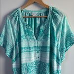 kim rogers  Size 2XL Teal and White Paisley Blouse Photo 3