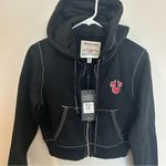 True Religion Women’s Shruken Zip Up Hoodie Big T, Black, Medium Photo 5