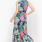 Talbots  Hibiscus Tropical Floral Print Midi Maxi Dress Blue Multicolored Size 4 Photo 2