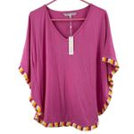 Trina Turk  Delfino Tunic Top Size M/L Fringe Pink Fusion Beach Coastal Boho NWT Photo 1