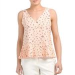 Rebecca Taylor  Floral Silk Blouse Pleated V-Neck Pink Peach Size 10 Photo 1