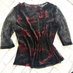 Women's Red Black Floral Mesh Ruffled Crewneck Witchcore Lace Top No Sz Size undefined Photo 1