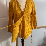 Madewell  Mustard Yellow Eyelet Faux Wrap Shirt Size Small Photo 4