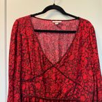 Knox Rose Deep V-Neck Red Floral Flowy Balloon Sleeve Blouse Monochrome XL Photo 2