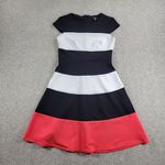 R&K Dress Womens 4 White Black Red Color Block Stripes Short Cap Sleeve Office Photo 0