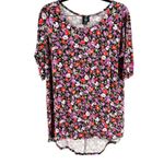Agnes & Dora Womens L Floral Print Hi Lo Tee Shirt Black Red Purple New Photo 3