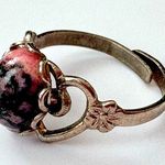 Vintage Silver Tone Marble Heart Gemstone Ring Adjustable Size 6 Photo 0