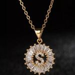 Gold Initial Crystal Sparkly Pendant Necklace A Photo 0